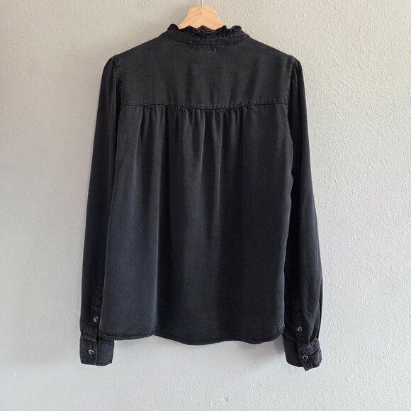 Knox Rose Washed Black Lyocell Blouse Sz Medium Snap-Front Top Victorian Ruffle - Picture 3 of 7